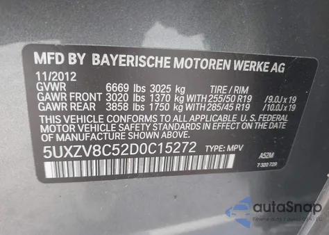 2013 BMW X5 xDrive50I из США, поврежденный, VIN 5UXZV8C52D0C15272